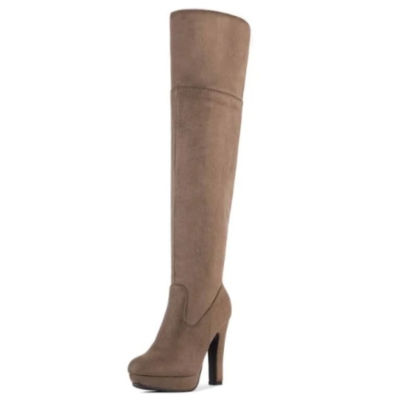 INC International Concepts Shoes - NWT Nude Suede Over The Knee Chunky Heeled Boots